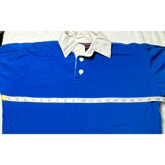 Playboy Men's Rugby Polo Shirt Blue with Red & White Stripes Cotton/Polyester - Picture 1 of 3